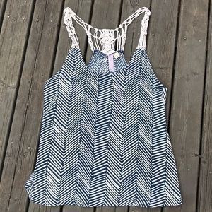 ALYA Navy/White Striped Racerback Crochet Top